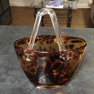 Vintage Murano Amber Animal Print Hand-blown Glass Handbag Vase